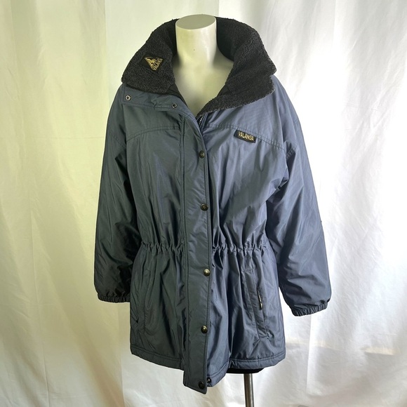 VALANGA BLUE WINTER COAT WARM VINTAGE WITH HOODIE COAT FAUX SHERPA WOMAN SIZE 12 - Picture 3 of 16